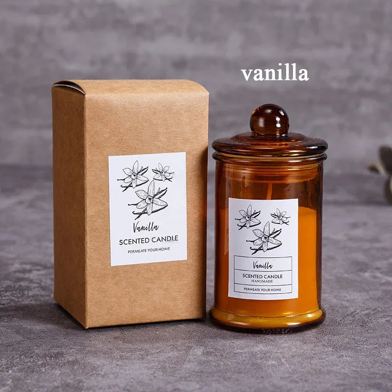 Vintage Glass Jar Scented Candle Essential Oils Soy Wax Candle Aromatherapy Home Decoration Birthday Xmas Gift