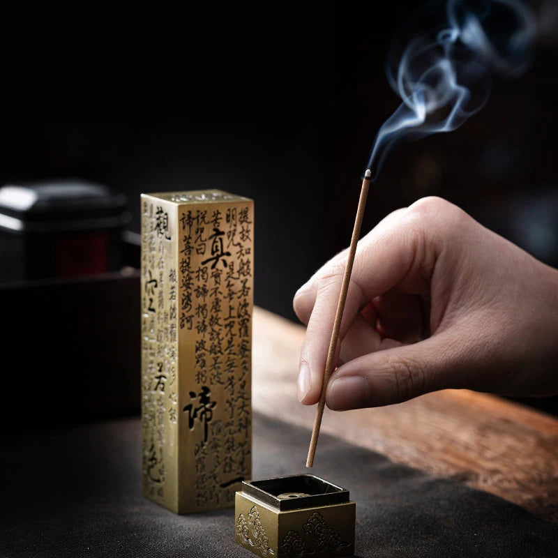 1PC Brass Agarbatti Stand with Ash Catcher Beautiful Safety Incense Holder The Heart Sutra Chinese Character