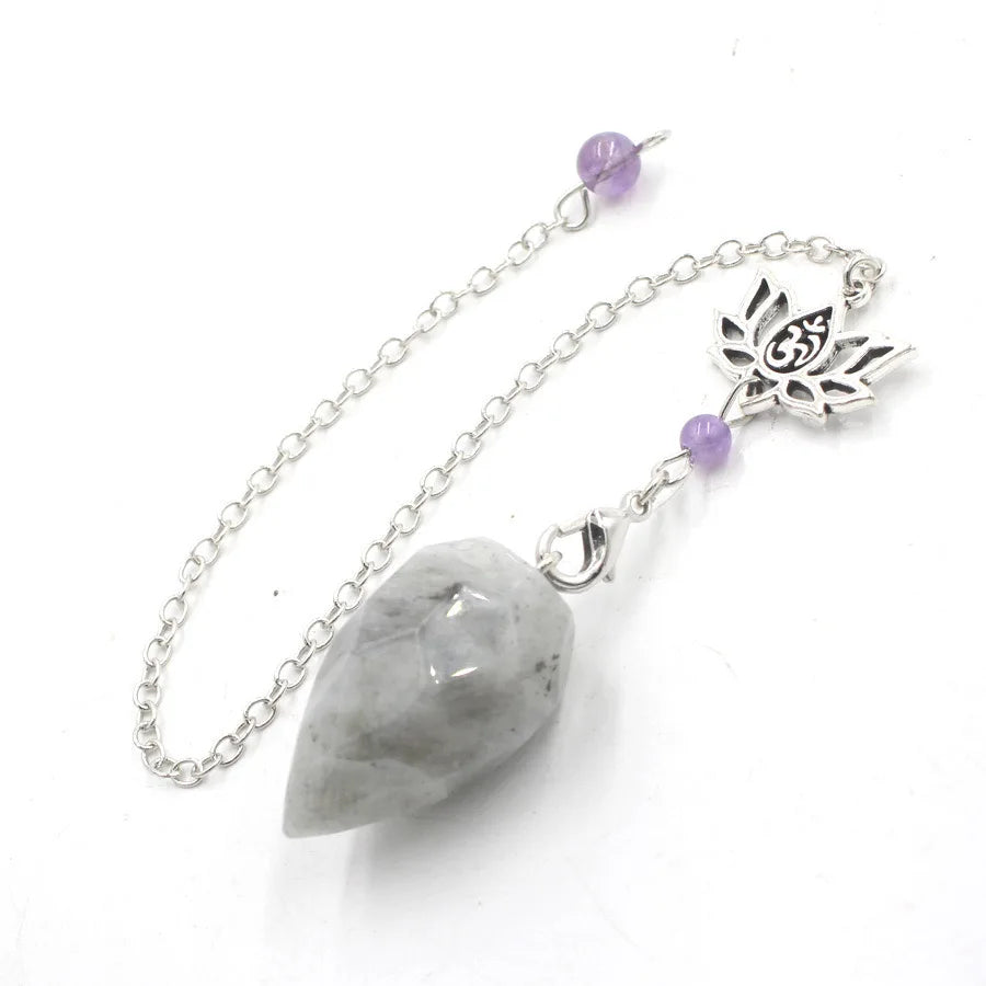 Natural Stone Pendant White Crystal Pendulums for Dowsing Divination Black Obsidian Tiger Eye Clear Quartz OM Pendulos x229