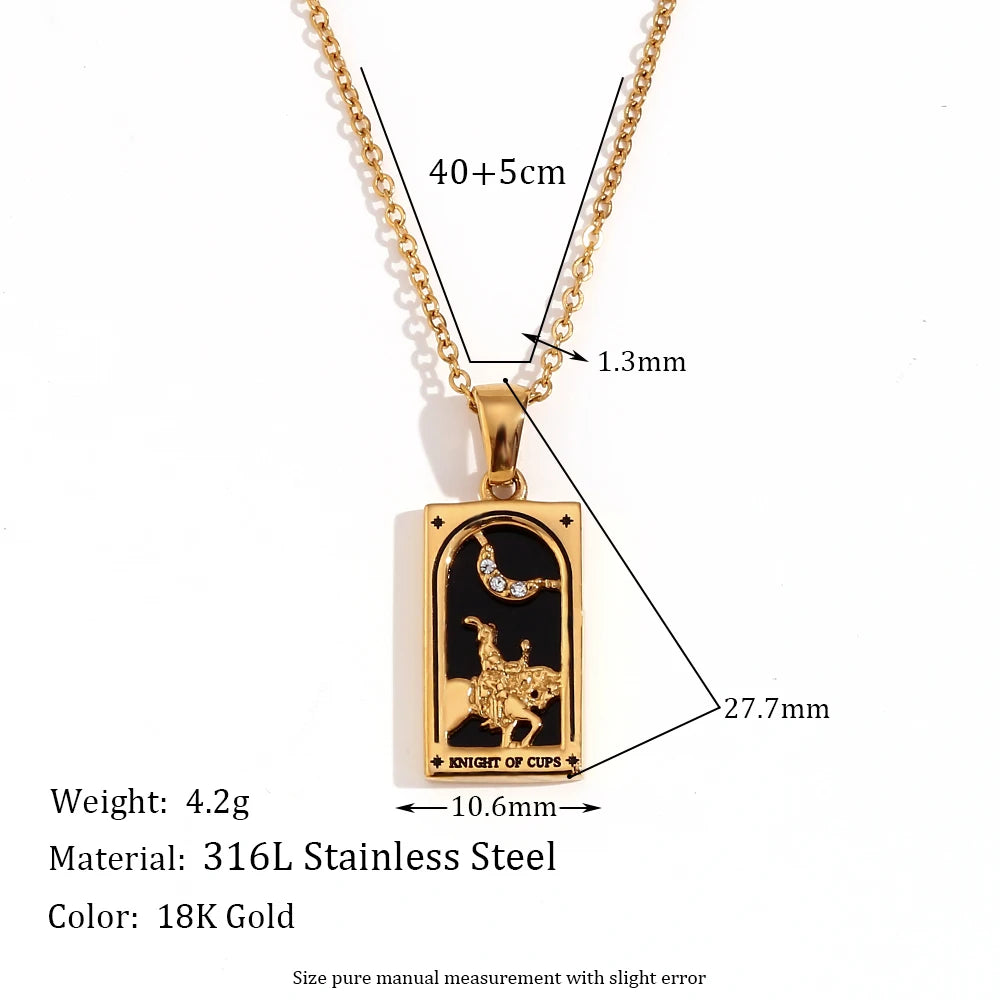 MamacitaSlay New In Populry Rectangular Pendant Empress Lovers Magician Tarot Waterproof Stainless Steel Necklace For Women