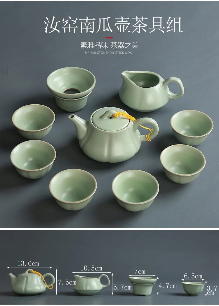 Creative Business Gift Ceramic Tea Set Teaware Geyao Ru Kiln A Pot of Six Cups of Tea Cups with Hand Gift Box Japanese TeaSet