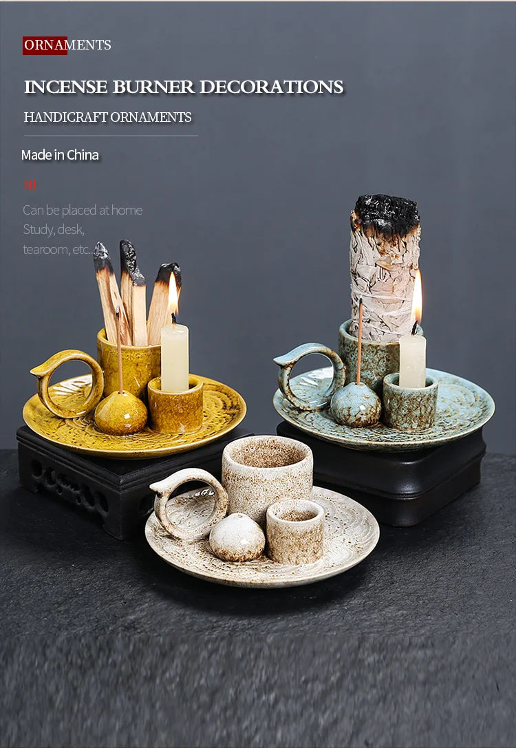 4 in 1 Incense Burner, Sage Palo Santo Holder, Incense Stick Holder Candles Holder Ceramic Censer for Meditation Living Room