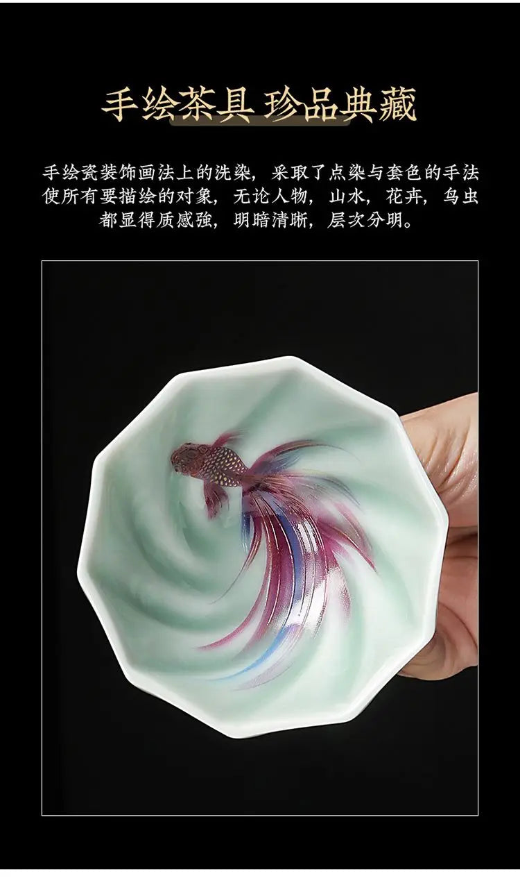 Creative Celadon Teacups Handmade Koi Tea Bowls Chinese Kung Fu Tea Set Master Cup Household Retro Tasting Mug Teaware Drinkware