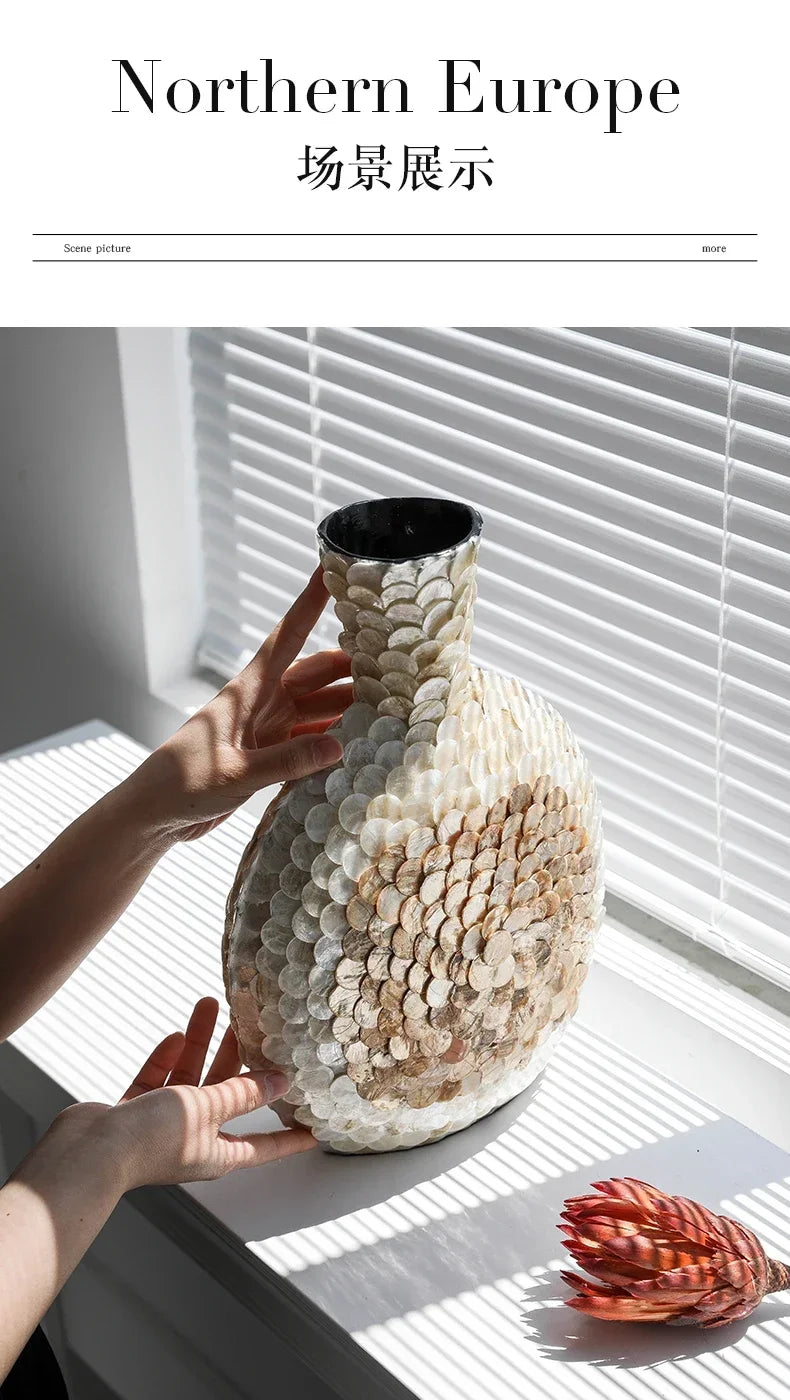 Modern French Light Luxury Art Vase, Golden Shell, Decorative Arrangement, Handmade Desktop Flower Arrangement, Home Decor
