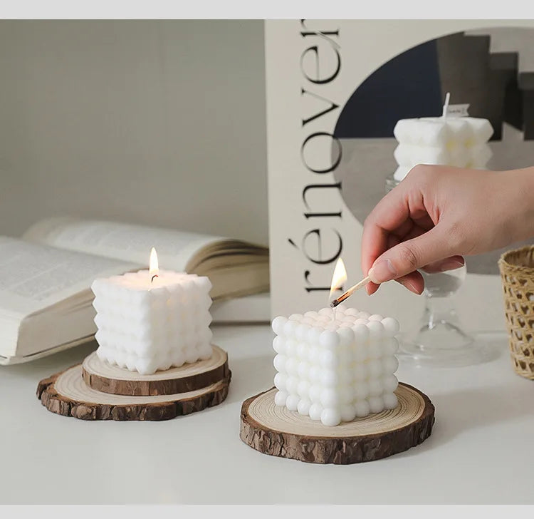 3D Bubble Cube Scented Candle Home Decoration Handmade Candles Wedding Birthday Candles Room Decor Props for Photos  Ins Style