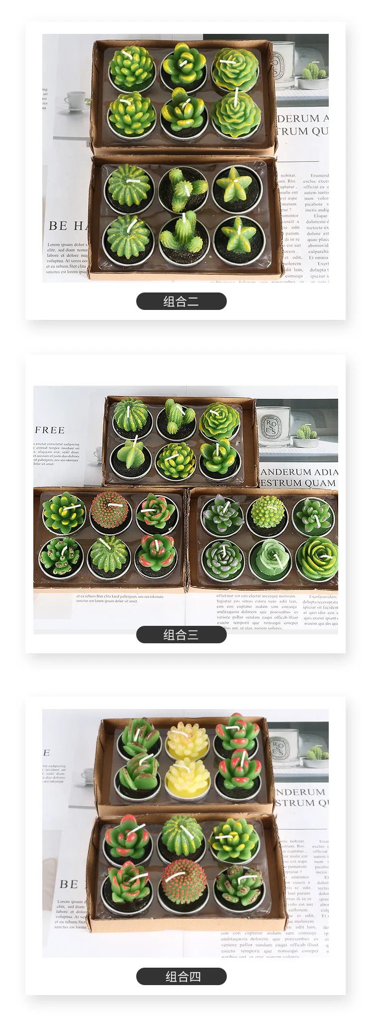 12pcs Mini Cactus Candles Succulent Greenery Candles Flameless Tea Light Candles Suitable for Party Wedding Home Decoration
