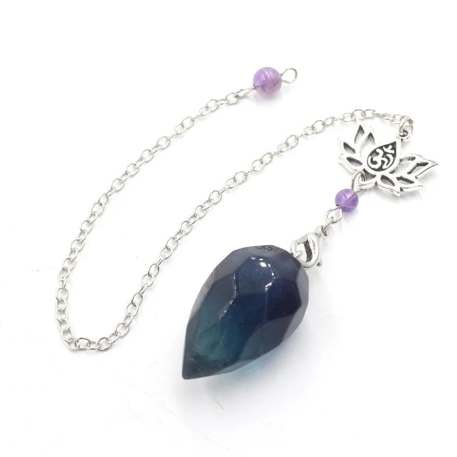 Natural Stone Pendant White Crystal Pendulums for Dowsing Divination Black Obsidian Tiger Eye Clear Quartz OM Pendulos x229