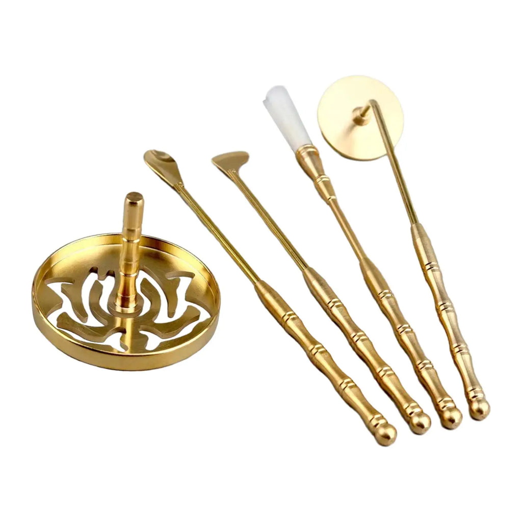 5Pcs Brass Incense Making Set DIY Fragrance Incense Ash Press Chinese Incense Ceremony Set for Yoga Meditation Holidays