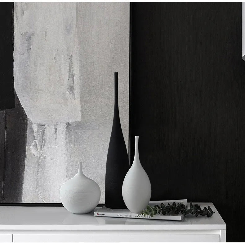 Handmade Ceramic Art Vase Pot Cabinet Table Decor Home Ornament Simple Modern Luxury Nordic Living Dining Bed Room Hall Black