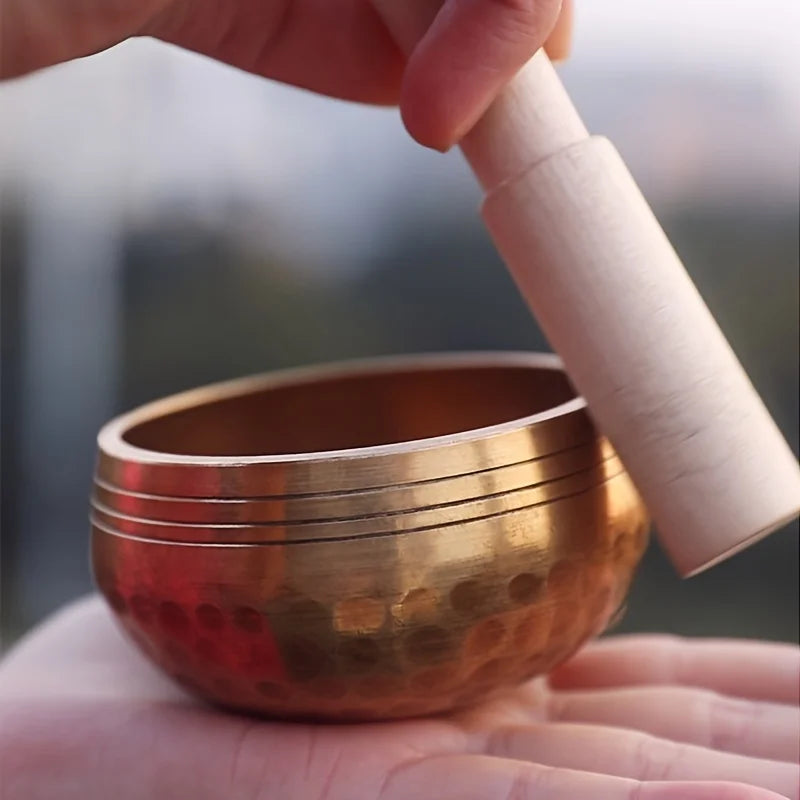 Tibetan Sound Therapy Singing Bowl Handmade Brass Sing Bowl Yoga Meditation Buddha Sound Bell Healing Stress Relief Instrument