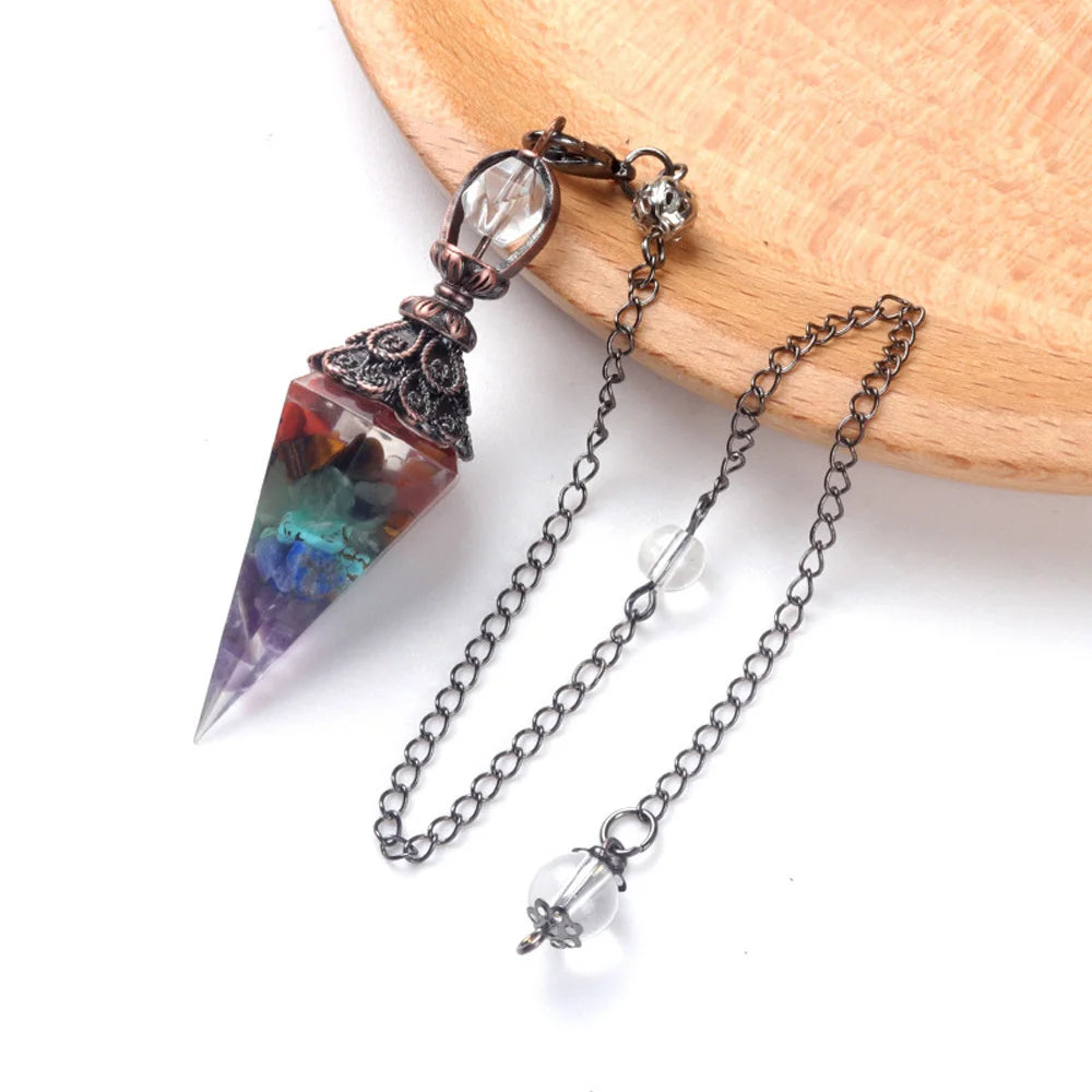 Natural Stone Crystal Pendulum Necklaces Hexagonal Cone Crushed Stone Amethysts Rose Quartz Chakra Pendant Jewelry Accessories