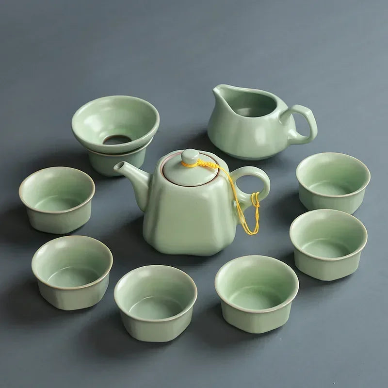 Creative Business Gift Ceramic Tea Set Teaware Geyao Ru Kiln A Pot of Six Cups of Tea Cups with Hand Gift Box Japanese TeaSet
