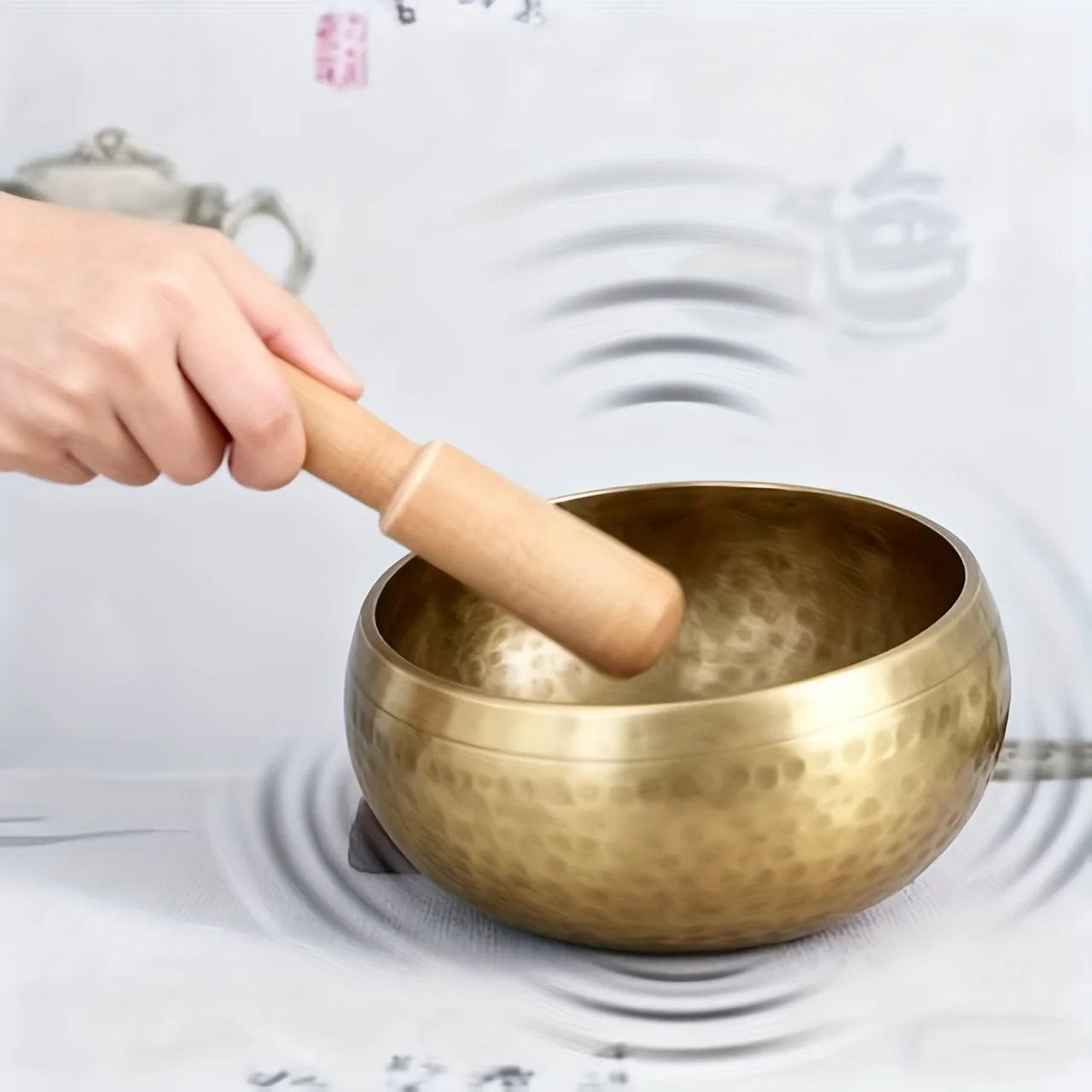 Tibetan Sound Therapy Singing Bowl Handmade Brass Sing Bowl Yoga Meditation Buddha Sound Bell Healing Stress Relief Instrument