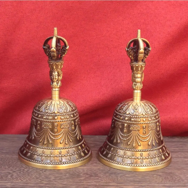 Tibetan Vajra Bell Brass Three Strand Chime Bell Zen Temples Buddhist Handheld Wind Chimes Portable Meditation Decoration Bells