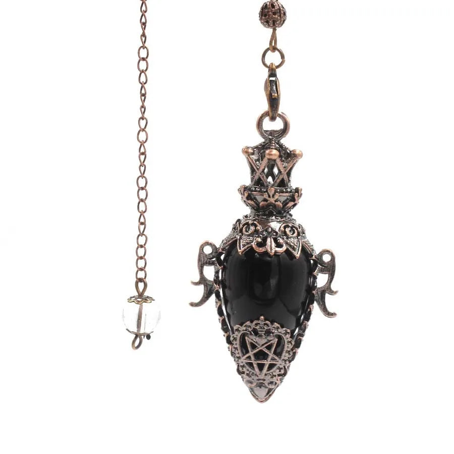 Big Natural Stone Pendant Crystal Pendulums Divination Black Obsidian Amethysts Lapis Pink Quartz  Reiki Spiritual Pendulo X210
