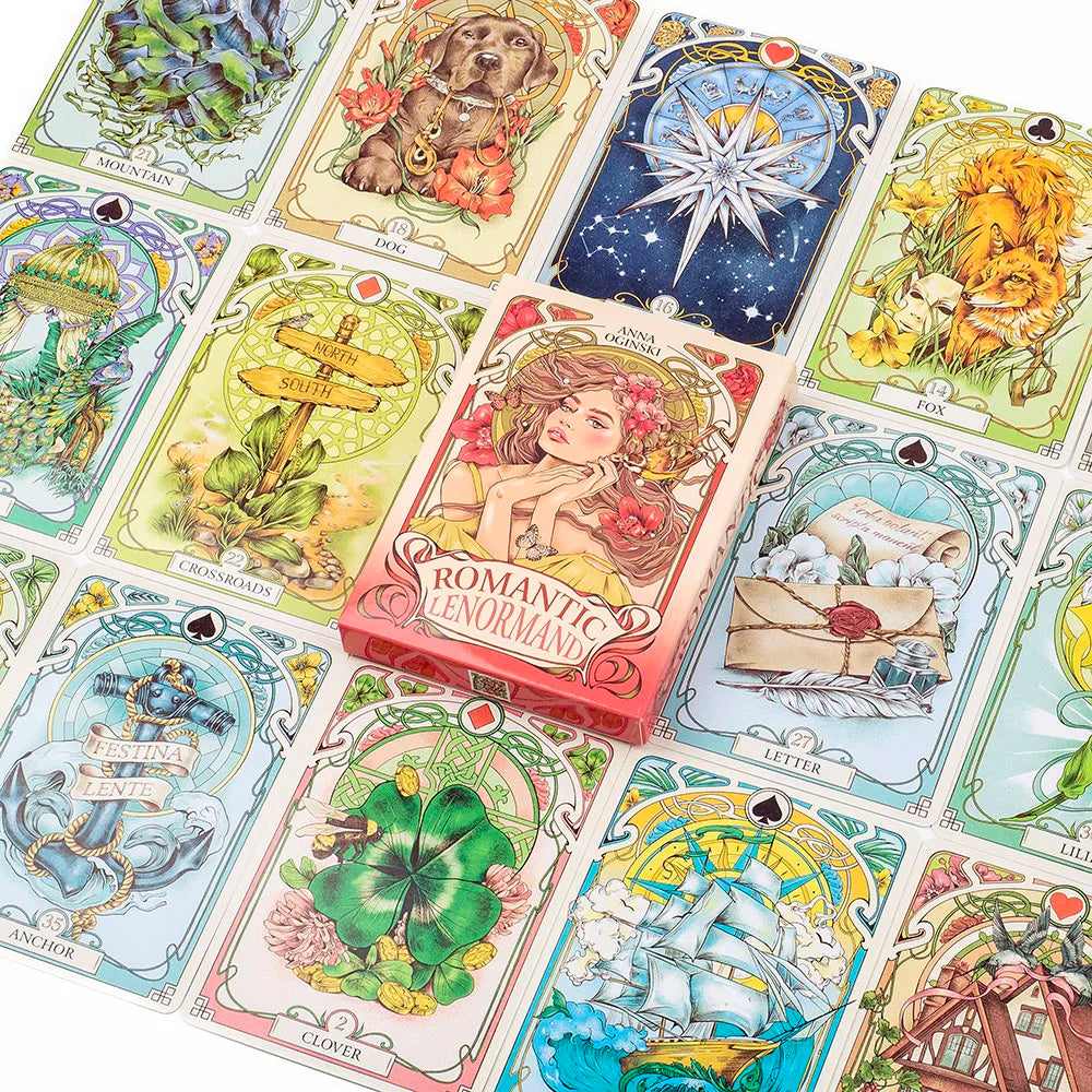 Romantic Lenormand Oracle Cards  37 Pcs Deck 10.2x7.2cm English Vision Art Nouveau Floral Motifs for Party Board  Playing Games