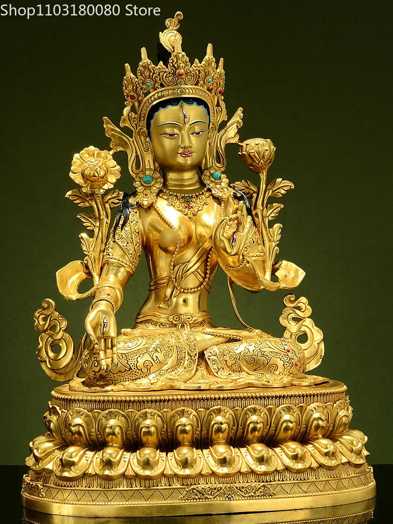 47cm Copper brass gilding White Tara buddha statue Tibet buddhism Guanyin Goddess sculpture Large size