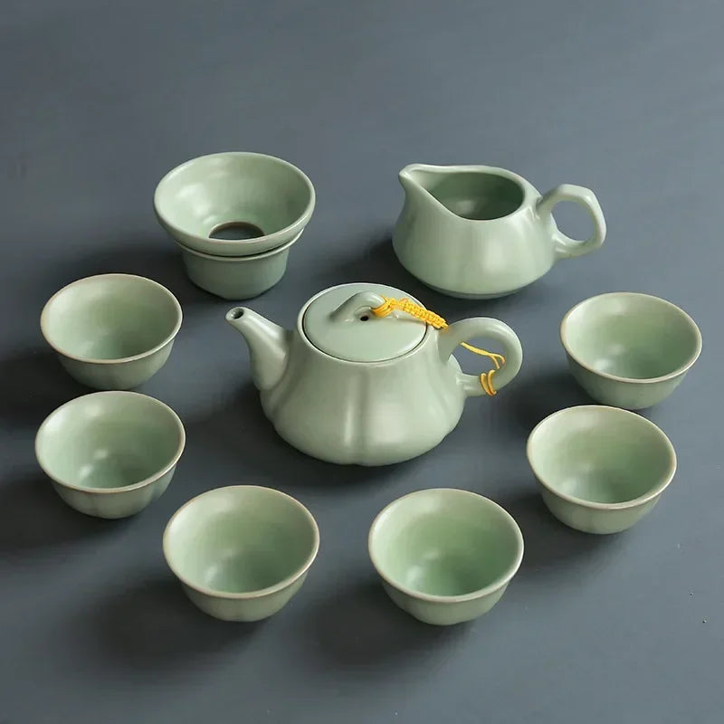 Creative Business Gift Ceramic Tea Set Teaware Geyao Ru Kiln A Pot of Six Cups of Tea Cups with Hand Gift Box Japanese TeaSet