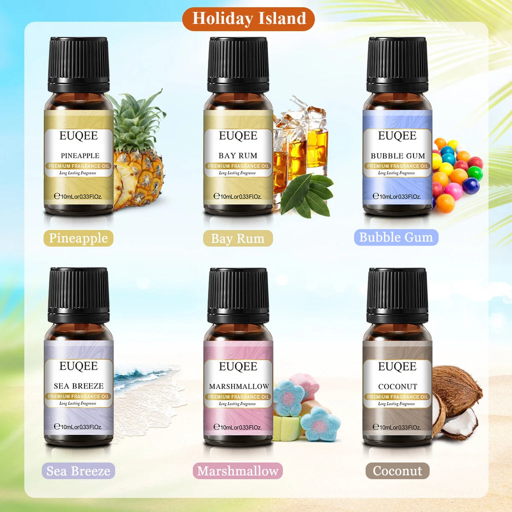 EUQEE 6PCS Aromatherapy Fragrance Oil Gift Set Coffee Fruit Series Essential Oils 10ml Strawberry Cherry Pumpkin Pie Leather