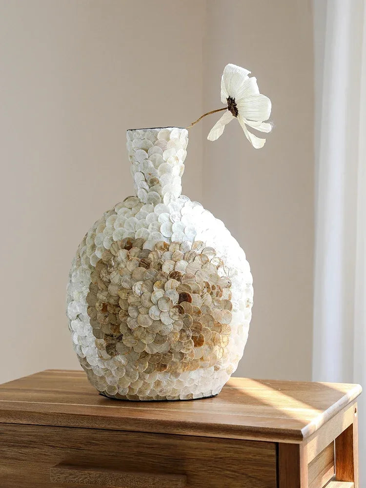 Modern French Light Luxury Art Vase, Golden Shell, Decorative Arrangement, Handmade Desktop Flower Arrangement, Home Decor