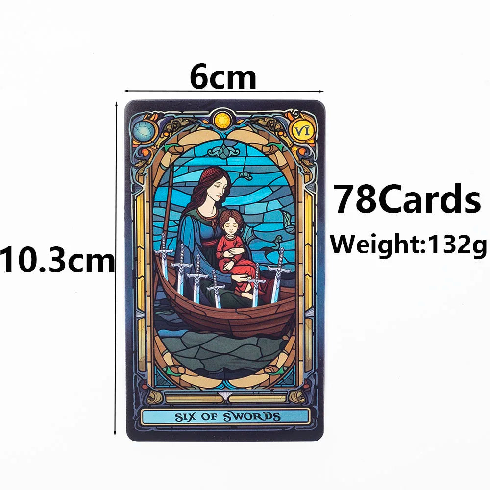 Stained Glass Tarot A 78-Card Deck Leisure Entertainment Game Card Family Gathering Divination Board Playing Games 10.3*6Cm