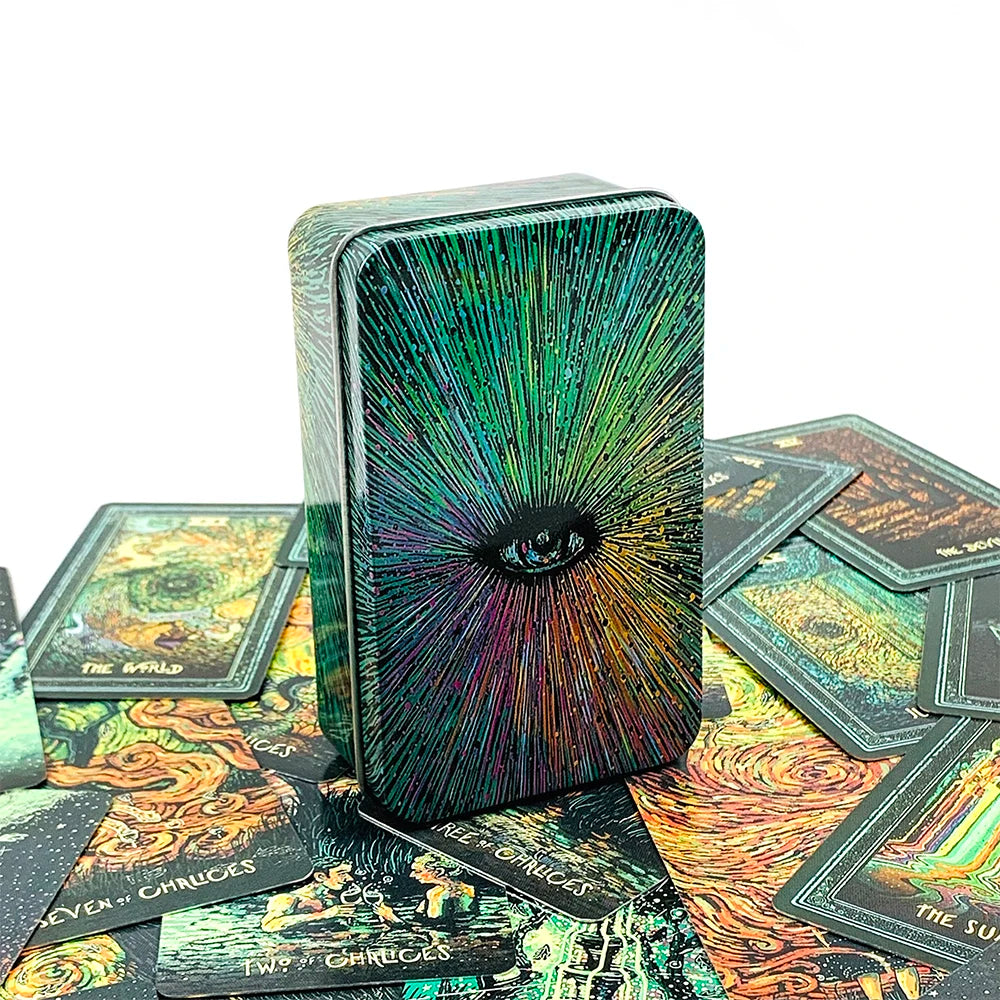 Metal Box Gilded Tarot Cards Deck With Paper Guidebook English Vision Divination Board Games,Family Gathering Board Playing Game