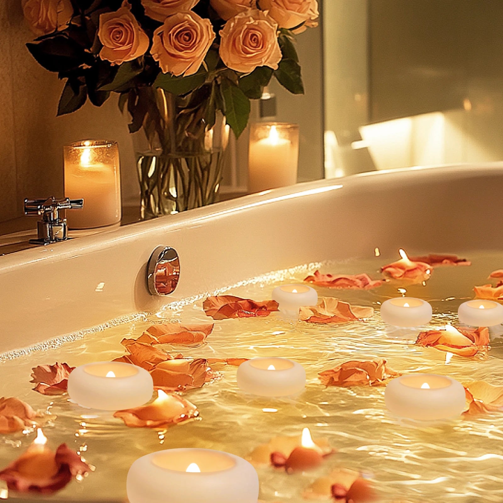Waterproof Flameless Floating Tealights 120+Hour Warm White Battery Flickering LED Tea Lights Candles Wedding Party Pool & SPA