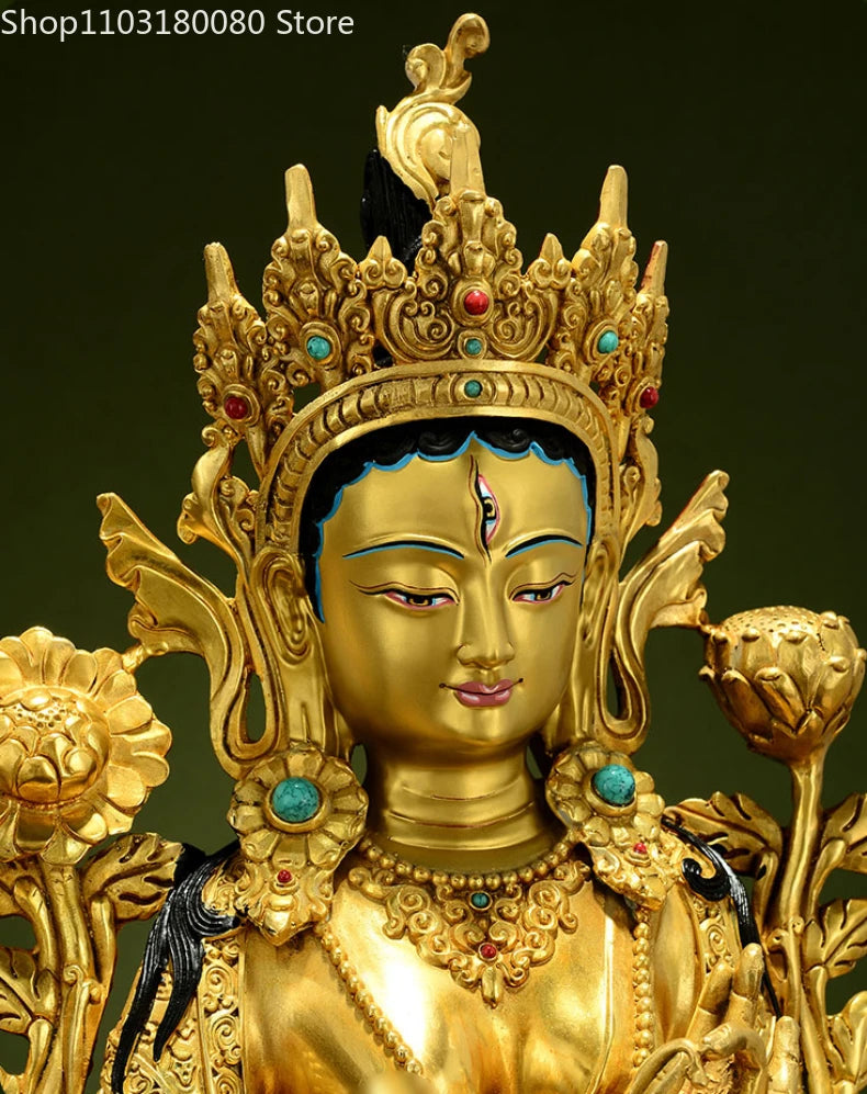 47cm Copper brass gilding White Tara buddha statue Tibet buddhism Guanyin Goddess sculpture Large size