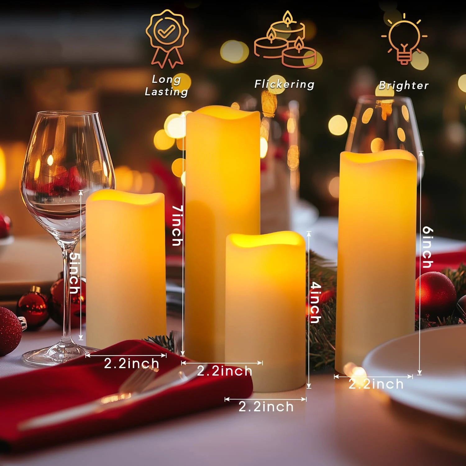 180-9Pcs Artificial Candles LED Flameless Candles for Wedding Led Candle Pillar Candles Flickering Candle for Decorative Concert