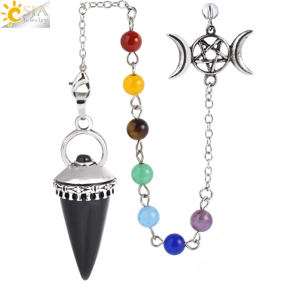 CSJA Natural Stone Cone Pendulum Reiki Amethyst Pink Crystal Gem Stone Pendulo for Dowsing Dinvination Healing Quartz H624
