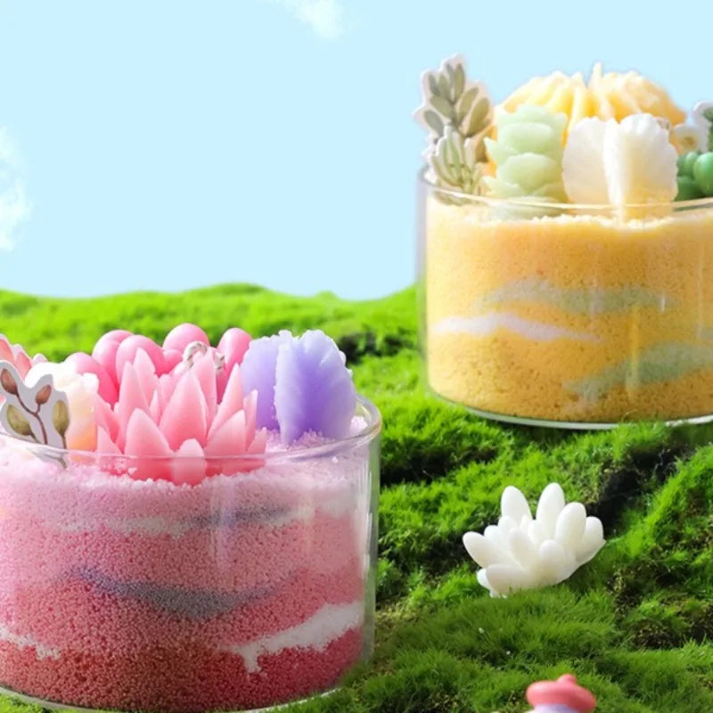 1PC DIY Scented Candles Succulent Fragrance Indoor Plants Cactus Sand Painting Handmade Wedding Souvenir Home Decoration