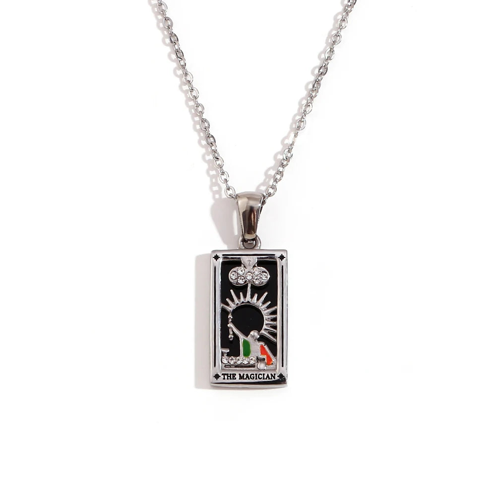 MamacitaSlay New In Populry Rectangular Pendant Empress Lovers Magician Tarot Waterproof Stainless Steel Necklace For Women