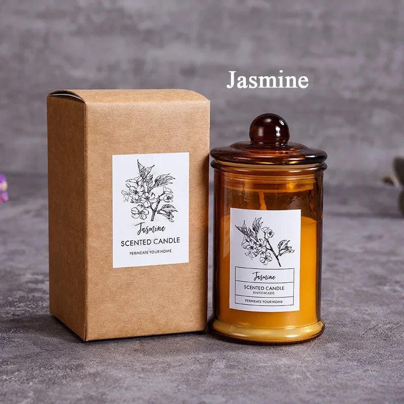 Vintage Glass Jar Scented Candle Essential Oils Soy Wax Candle Aromatherapy Home Decoration Birthday Xmas Gift