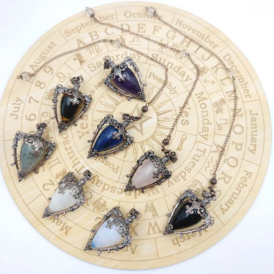 Big Natural Stone Pendant Crystal Pendulums Divination Black Obsidian Amethysts Lapis Pink Quartz  Reiki Spiritual Pendulo X210