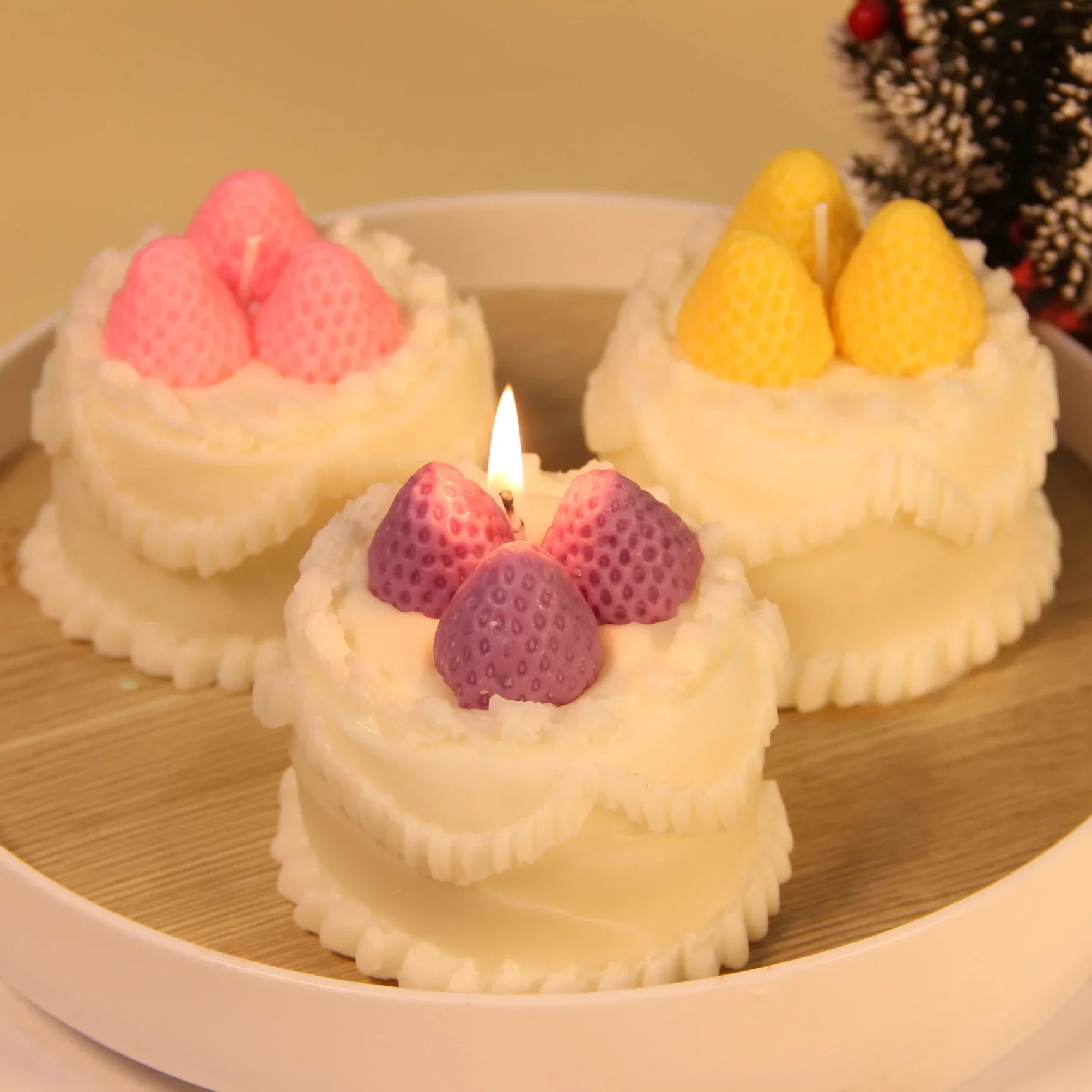 Simulated cream cake candles Strawberry chocolate cherry macaron scented candle lovely birthday gift velas navideñas decorativas