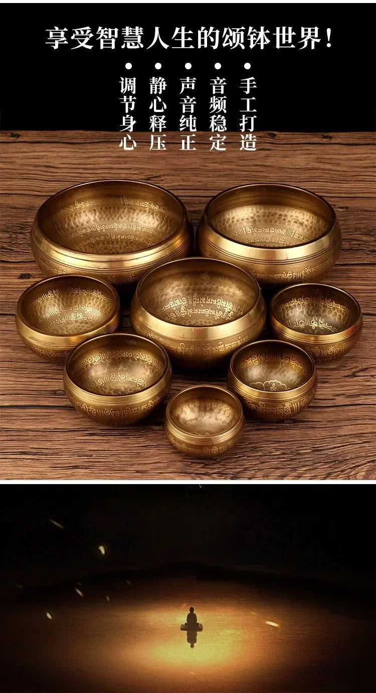 Tibetan Singing Bowl Buddhist Meditation Massage Yoga Chakra Nepal Singing Bowls Sound Healing Instruments with Accessories Gift
