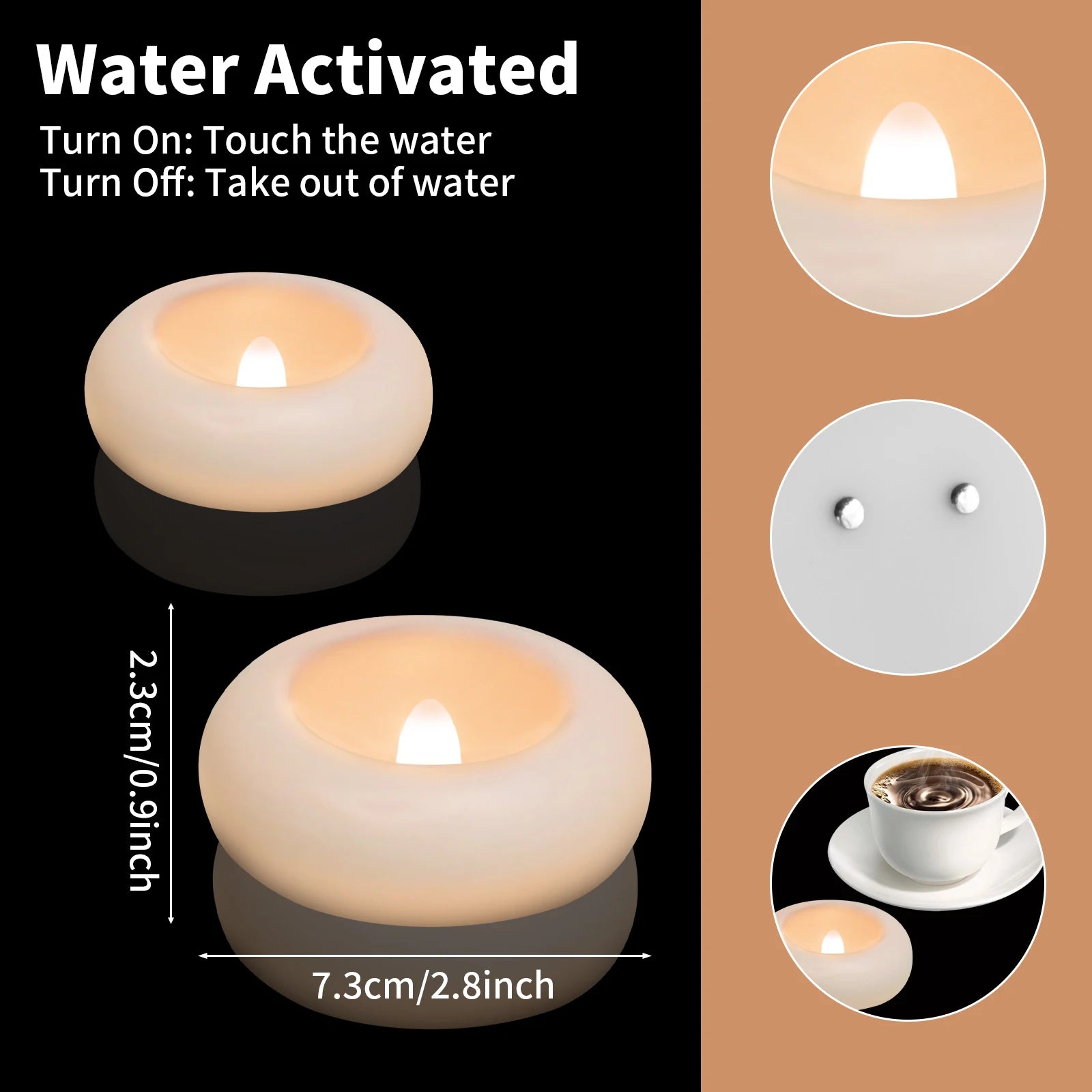 Waterproof Flameless Floating Tealights 120+Hour Warm White Battery Flickering LED Tea Lights Candles Wedding Party Pool & SPA