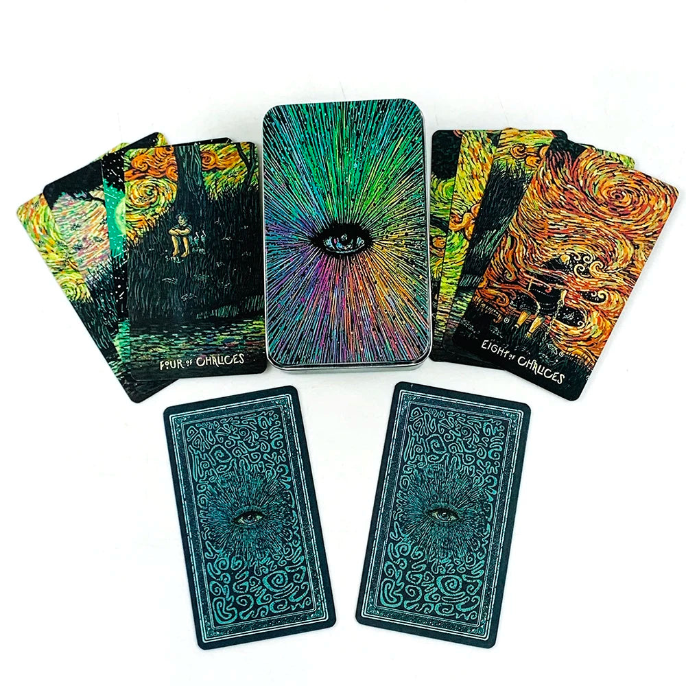 Metal Box Gilded Tarot Cards Deck With Paper Guidebook English Vision Divination Board Games,Family Gathering Board Playing Game