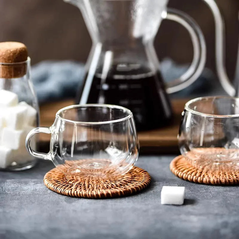 100/200ml Double Walled Glass Coffee Cup Set Clear Espresso Cups With Handle Heat-resisting Glass Cup For Milk Latte Tea