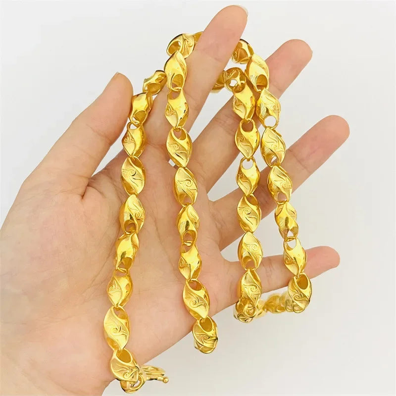 Luxury and domineering 9999 24K real gold jewelry phoenix pattern wheat necklace fashion men and women wear gold chains