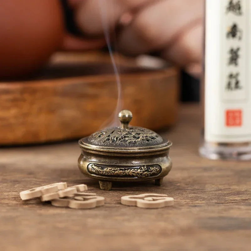 Lotus Flower Incense Burner With Handle Retro Copper Lotus Hollow Out Incense Stick Burner Brass Small Metal Craft Home Decor