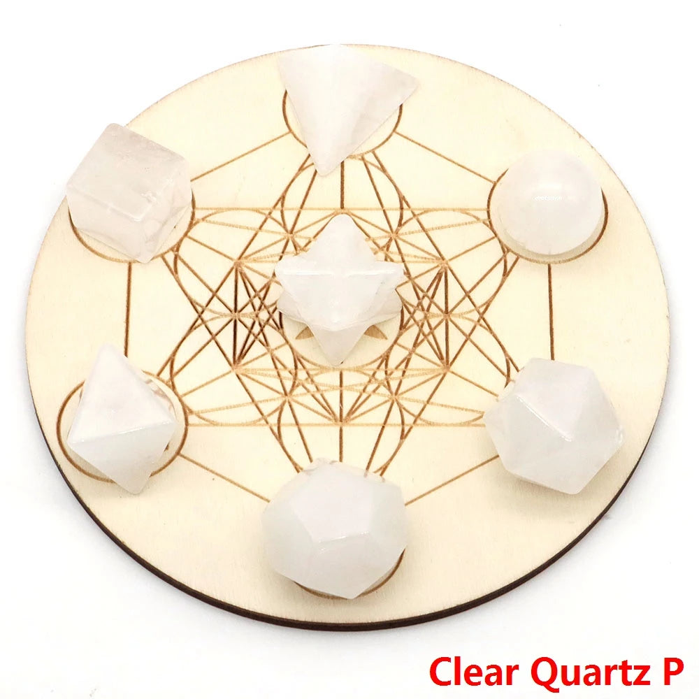7Pcs/Set Platonic Crystal Solid Geometry Stone for Reiki Healing Chakra Gemstone Balancing Lucky Geometric Polyhedron Home Decor