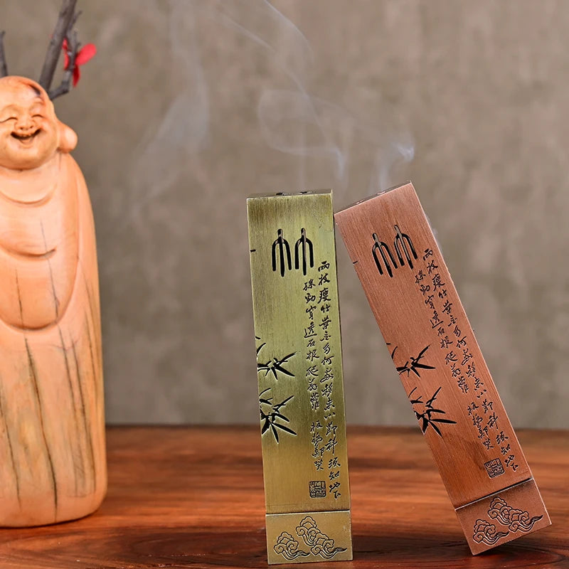 1PC Brass Agarbatti Stand with Ash Catcher Beautiful Safety Incense Holder The Heart Sutra Chinese Character
