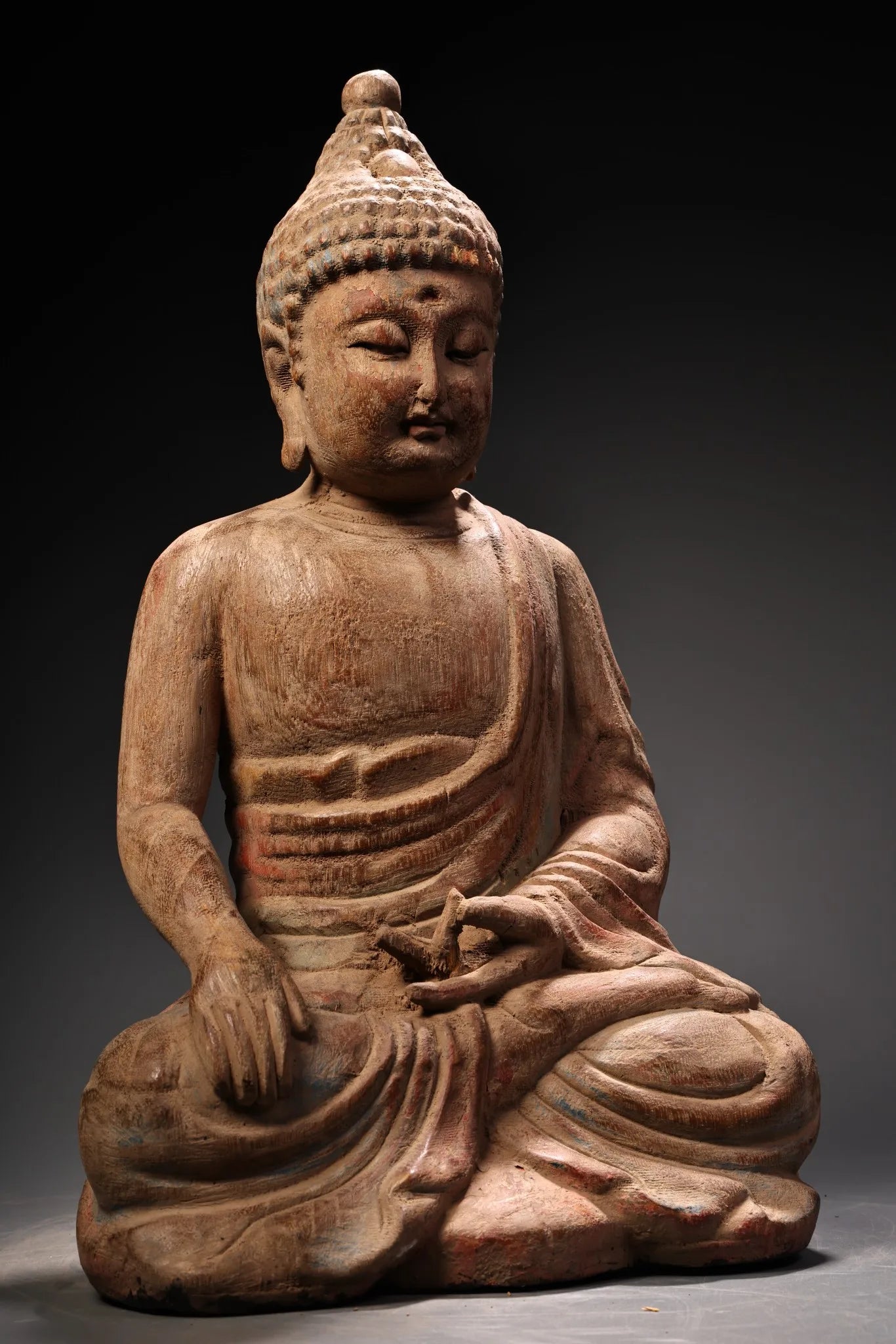14"Old Wood Carving Painted Da Ri Tathagata Buddha Shakyamuni sitting Buddha Amitabha Worship Hall Town house