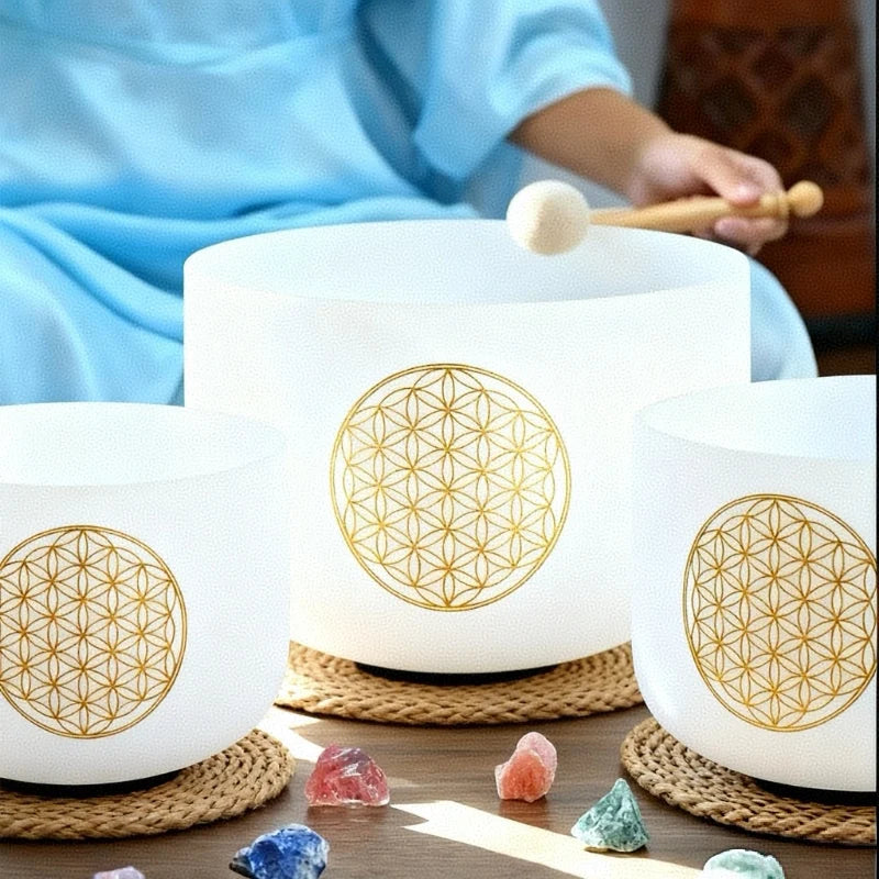 Hye-eun Life of Flower Crystal Singing Bowls Chakra Set of 3pcs  7-11inch Tibetan Bowl with Bags for Yoga  Sound Healing