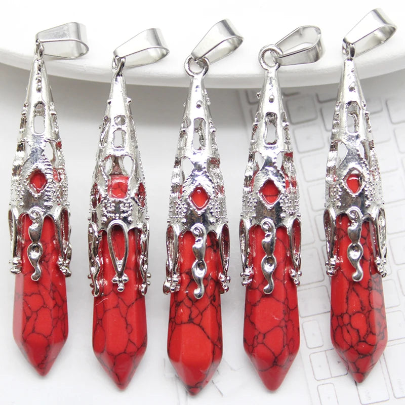 10pcs Crystal Pendulums for Dowsing Divination Natural Gem Stone Quartz Crystal Obsidian Hexagon Pendant For DIY Jewelry Making