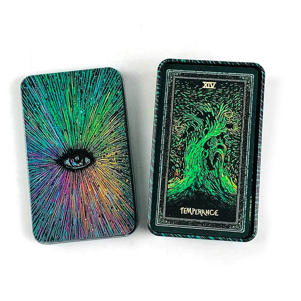 Metal Box Gilded Tarot Cards Deck With Paper Guidebook English Vision Divination Board Games,Family Gathering Board Playing Game