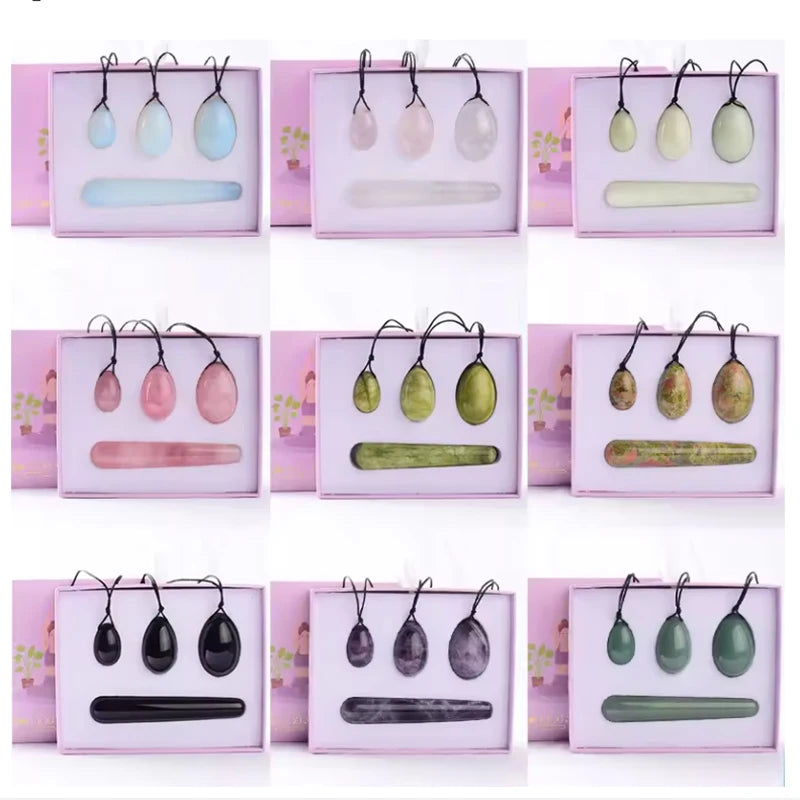 Wholesale Drill Jade Egg Set Quartz Massage Wand Crystal Stone Yoni Ball Pelvic Kegel Exercise Tool Tightening Vaginal Muscle