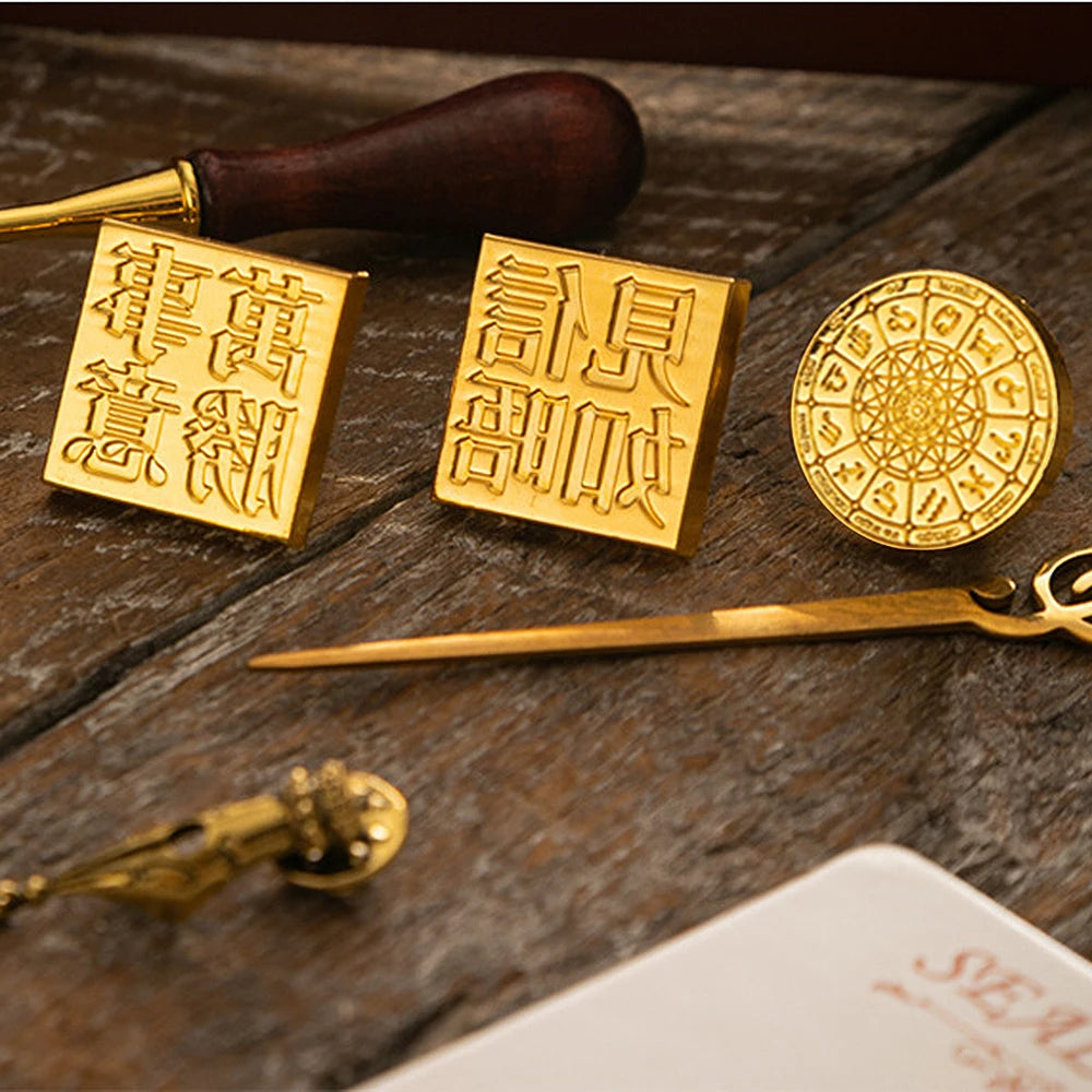 Wax Seal Stamp Kit with 6pcs Seal Stamp and Bottle of Wax Beads  Spoon/Candle/Wax Melt Warmer for Christmas Vintage Envelopes