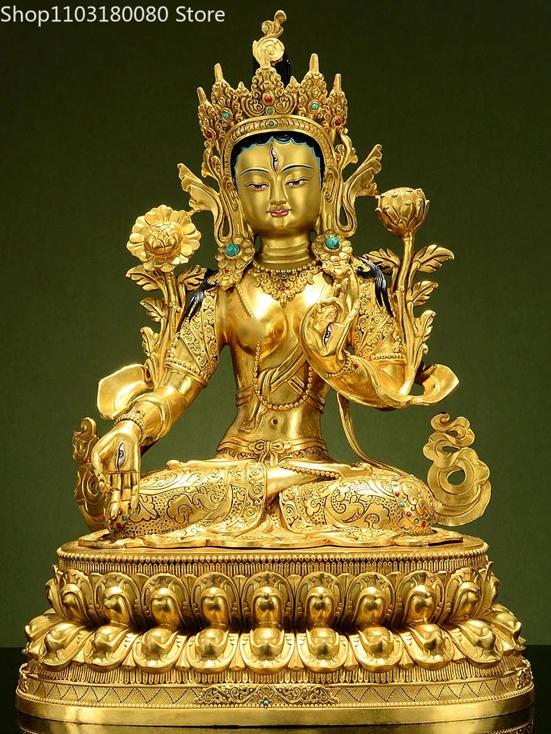 47cm Copper brass gilding White Tara buddha statue Tibet buddhism Guanyin Goddess sculpture Large size